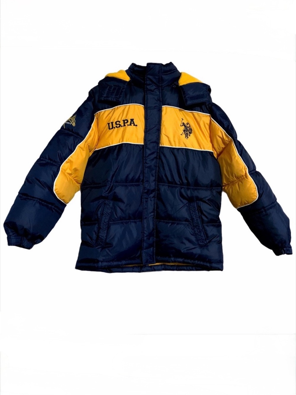 US polo assn boys L puffer hood coat fleece jacket blue snow warm